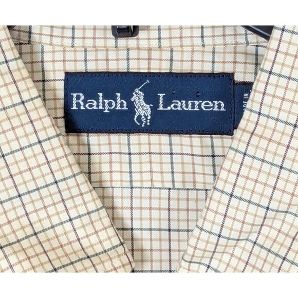 Ralph Lauren Men size XL Plaid Button Up Shirt Suede Elbow Patches Equestrian - Picture 9 of 16